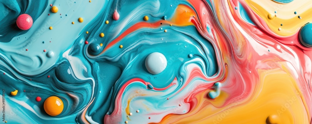 Poster vibrant abstract background. colorful liquid paint with swirling patterns and circular shapes. creat