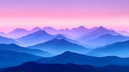 Fototapeta premium A digital art of mountains at dusk, with gradients from deep purple to pink and blue, capturing the serene beauty of nature's silhouette against the sky