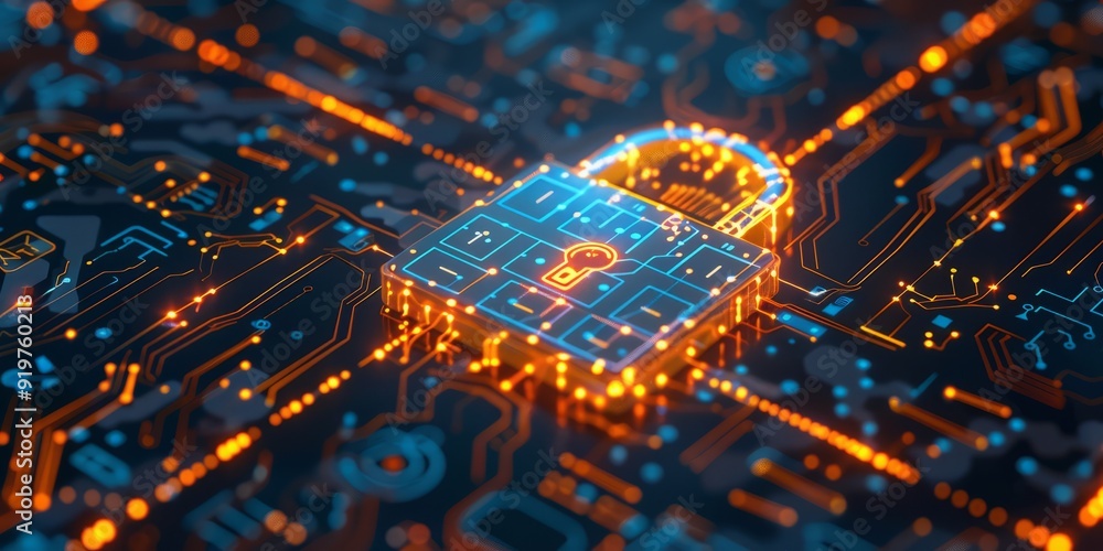 Poster the top security icon is the digital padlock icon, data protection technology is in place on the net