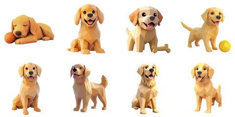 Fototapeta premium Golden retriever animation png set collection in 3d transparent no background in pet concept.