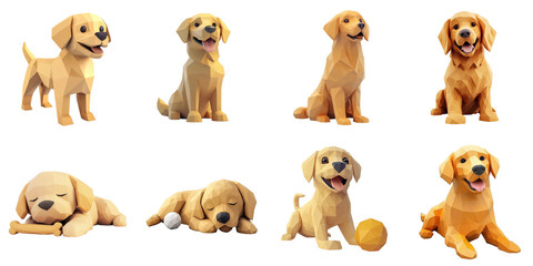 Fototapeta premium Golden retriever cartoon transparent collection set in png no background for decoration.