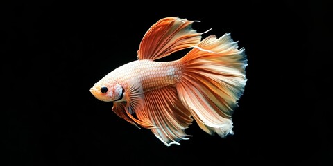 Graceful Siamese Betta Fish in Motion on Black Background