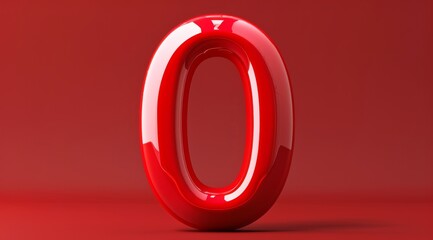 A striking and visually captivating 3D rendering of the number zero presented in a glossy red finish, elegantly set against a solid red background, creating a bold and impactful visual experience