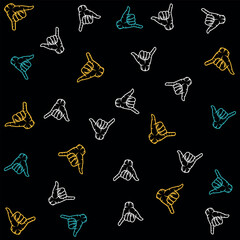 Pattern of palm trees, waves, spots and beach and surf symbols for holiday season, hot summer, welcome to vacation and beach fun.
