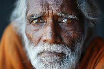 Senior indian man with white beard showing intense gaze
