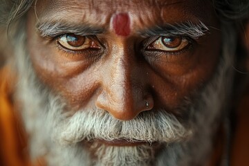 Obraz premium Indian sadhu looking with intense gaze at camera