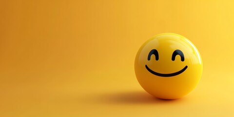 World Emoji Day Concept. 3d smiling emoticon or Smiley yellow ball emoji on yellow background. Funny emojis. World smile day emojis. World mental health day. World Laughter Day. Copy space for text 