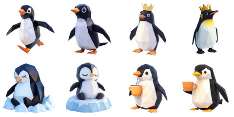 Obraz premium PNG Penguin polygon no bg sample mockup set animal concept using for decoration.