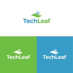 Tech leaf logo, tech logo, leaf logo, technology logo design