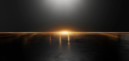 Abstract black and gold background with light reflection.