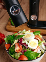 condiments. salt and pepper. automatic pepper shaker.