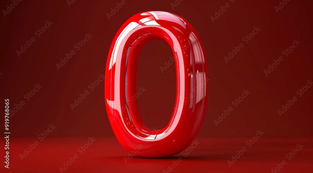 Poster this captivating 3d artwork features the number zero in glossy red, standing out against a dark back