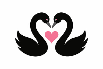 Vector design of two loving black swans on white background 