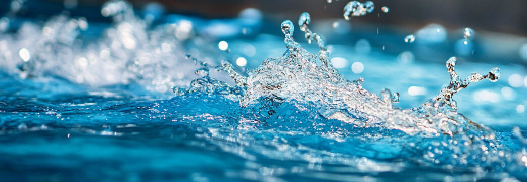 Swimming pool water splash in landscape format for background