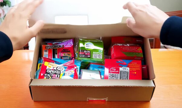 Exciting Subscription Box Unveiling on Wooden Table