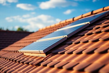 Residential house rooftop equipped with solar panels for eco friendly energy production