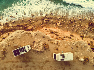 Rv caravans on spanish coast. Aerial view