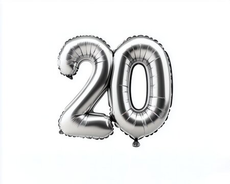 Silver Number 20 Balloons Isolated on White Background