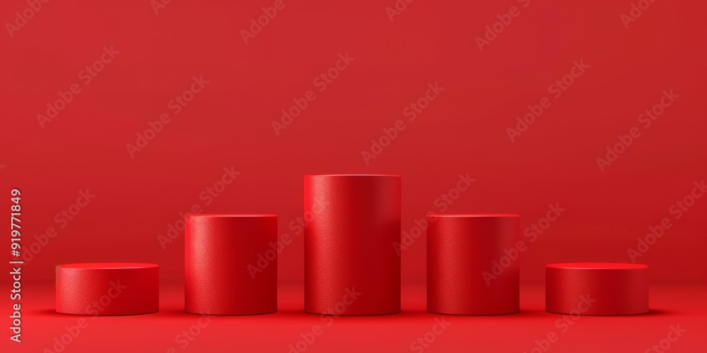 Aufkleber the visually captivating arrangement of distinctly red cylindrical podiums is ideal for beautifully 