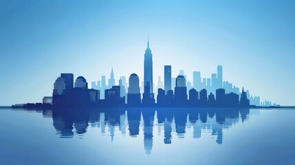 Obraz premium Patriot Day: New York City Silhouette in American Colors Background