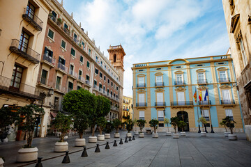 Obraz premium Calm small Placa de Manises in Valencia downtown, summer Spain