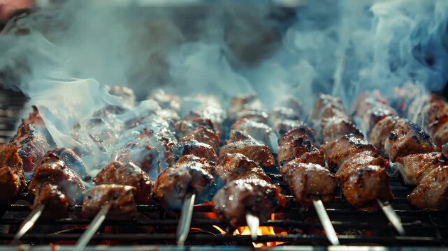 Cooked meat on grill