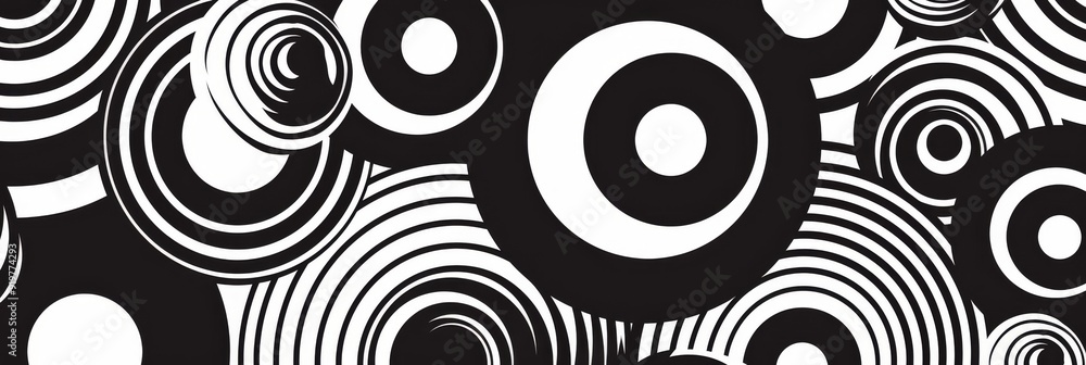 Poster this is a visually striking black and white pattern that features a variety of various circular desi