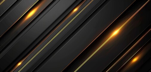 Obraz premium Abstract black and gold diagonal lines background with glowing effect.