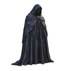 Naklejka premium PNG Mysterious cloaked figure stands still against a white background, gazing thoughtfully as shadows play across the fabric