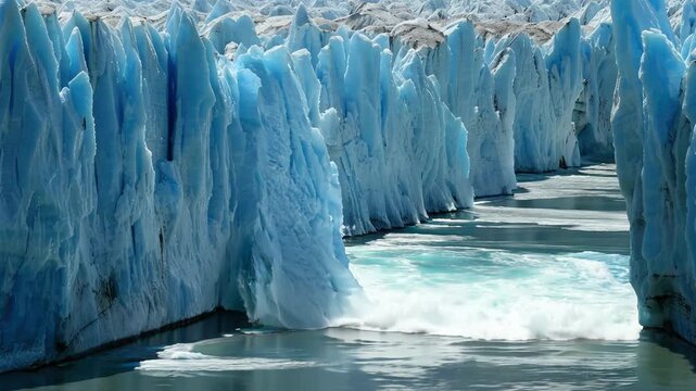 Glacier ice calving into the ocean, climate change concept, reminder of the fragility of Earth's ecosystems and the urgent need for climate action