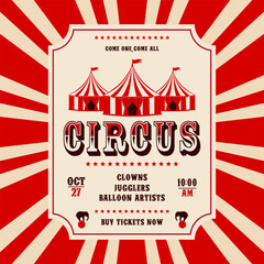 Naklejka premium Circus retro invitation poster template with tent. Vector illustration