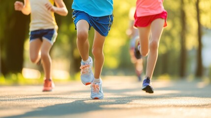 Dawn Sprinters: Young Athletes Embracing the Morning Light as They Race in a City Kids' Run Event