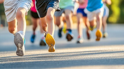 Dawn Sprinters: Young Athletes Embracing the Morning Light as They Race in a City Kids' Run Event