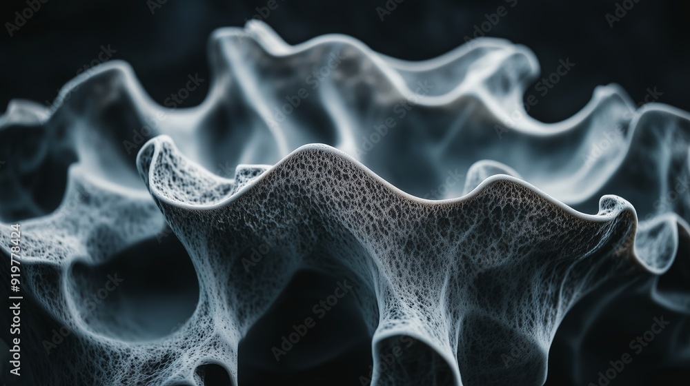 Poster delicate, translucent fabric with intricate patterns illuminated by soft light against a dark backgr