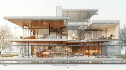 3D illustration Imagination architecture building construction perspective design,modern urban building line drawing abstract background. ai generated