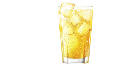 High-quality illustration of a glass filled with lemonade soda, showcasing bubbles and garnishes, isolated on a transparent backdrop for enticing visuals.