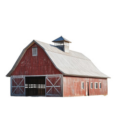 PNG Red barn with a cupola near a rural landscape on a clear day