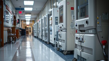 Hospital Hallway with Medical Equipment