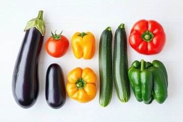 Late summer harvest of fresh vegetables on a clean background.