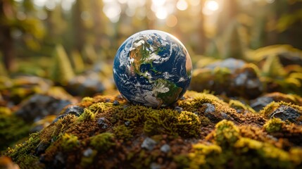 3D rendering of infinity environment concept. infinite earth land with green grass. Earth land with green grass on small green planet and blue sky background. ai generated