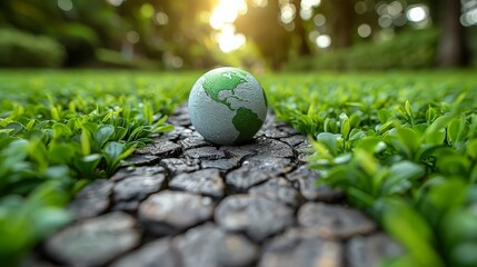 3D rendering of infinity environment concept. infinite earth land with green grass. Earth land with green grass on small green planet and blue sky background. ai generated