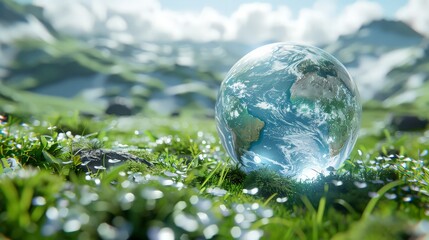 3D rendering of infinity environment concept. infinite earth land with green grass. Earth land with green grass on small green planet and blue sky background. ai generated