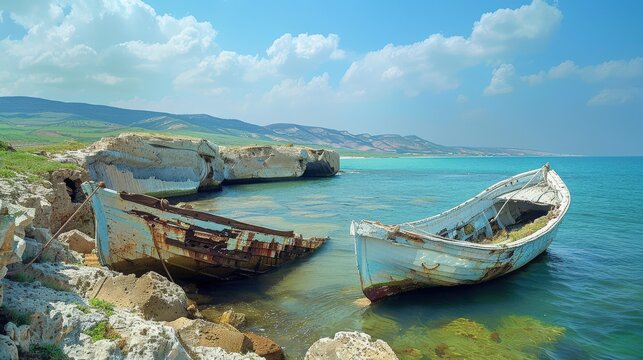 Shipwrecked. Nature's Water Landscape: Rimel Shipwrecks in Bizerte, Tunisia