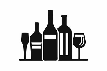 alcohol bottle and glass silhouette, beer silhouette, glass beer bottle icon