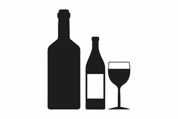 alcohol bottle and glass silhouette, beer silhouette, glass beer bottle icon