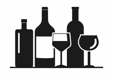 alcohol bottle and glass silhouette, beer silhouette, glass beer bottle icon