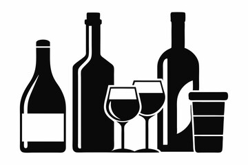 alcohol bottle and glass silhouette, beer silhouette, glass beer bottle icon