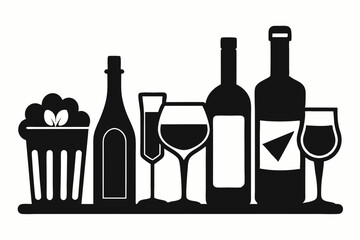 alcohol bottle and glass silhouette, beer silhouette, glass beer bottle icon