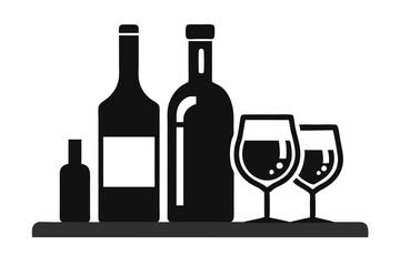 alcohol bottle and glass silhouette, beer silhouette, glass beer bottle icon