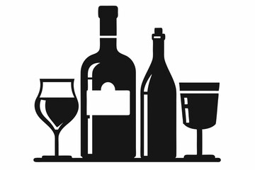 alcohol bottle and glass silhouette, beer silhouette, glass beer bottle icon